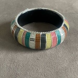 Multicolor Striped Glass Mosaic Bangle Bracelet